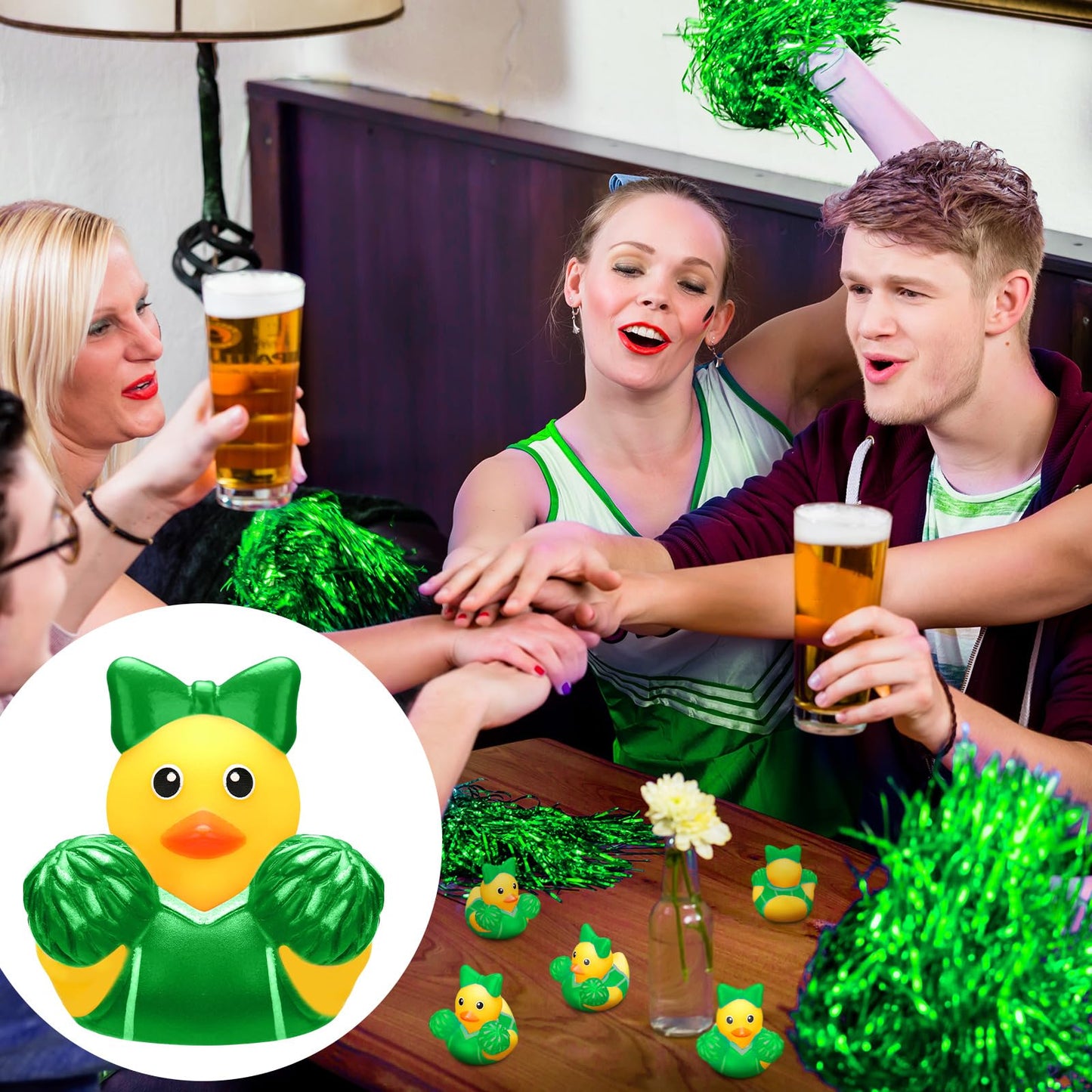 MiniInflat 24 Pcs Cheer Team Gifts Bulk Cheerleader Mini Rubber Ducks with Bows for Cheerleaders Gifts Cheer Team Party Favors I