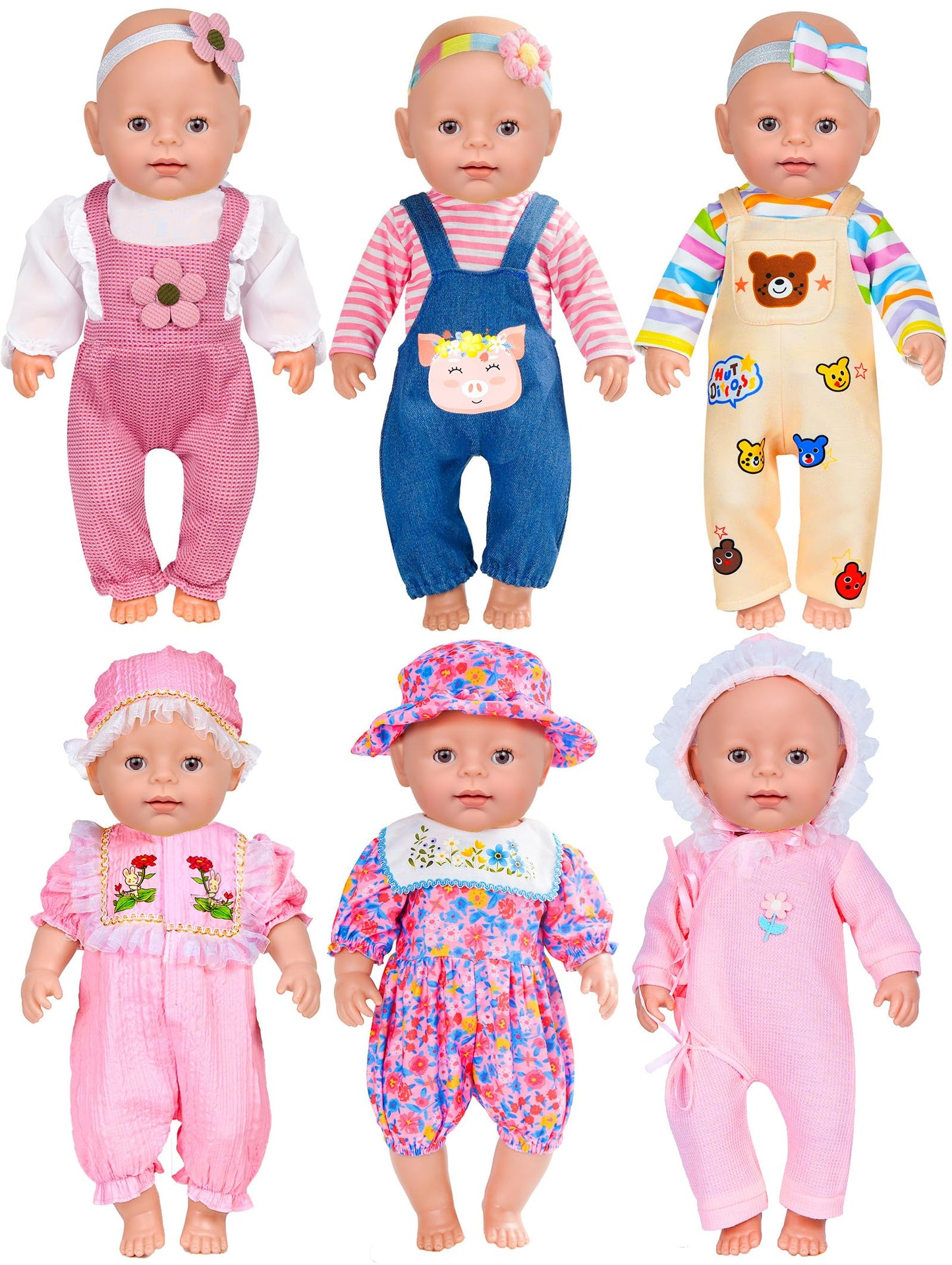 6 Sets 14-16 Inch Baby Doll Accessories Baby Doll Clothes - Dress Outfits Headbands Accessories Fits New Born 43Cm Baby Doll, 15 Inch Baby Doll