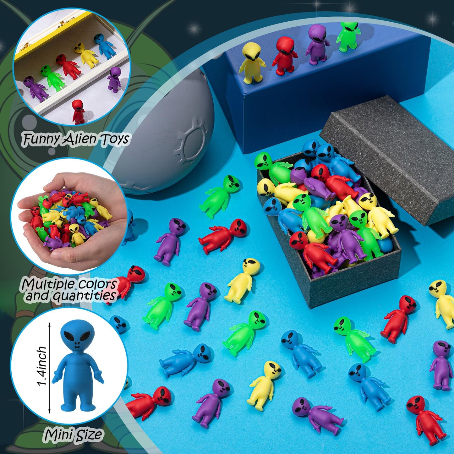 Croblissful 25 Pcs Halloween Mini Alien Figures Bulk Colorful Glow In The Dark Small Tiny Little Alien Figurines For Space Party