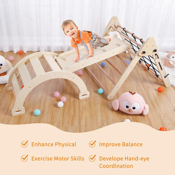 Joyspirit 3 Pcs Toddler Indoor Climbing Toy, Wooden Gym Playset, Playground Jungle Gym, Baby Triangle Folding Climbing For Climb