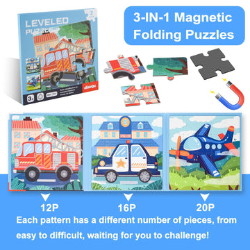 Astaron Magnetic Puzzles For Toddlers, 12-16-20 Pieces Vehicle Learning Magnet Puzzles For Road Trip, Educational Travel Toys Car Plane Activities For Kids, Kids Birthday Gifts