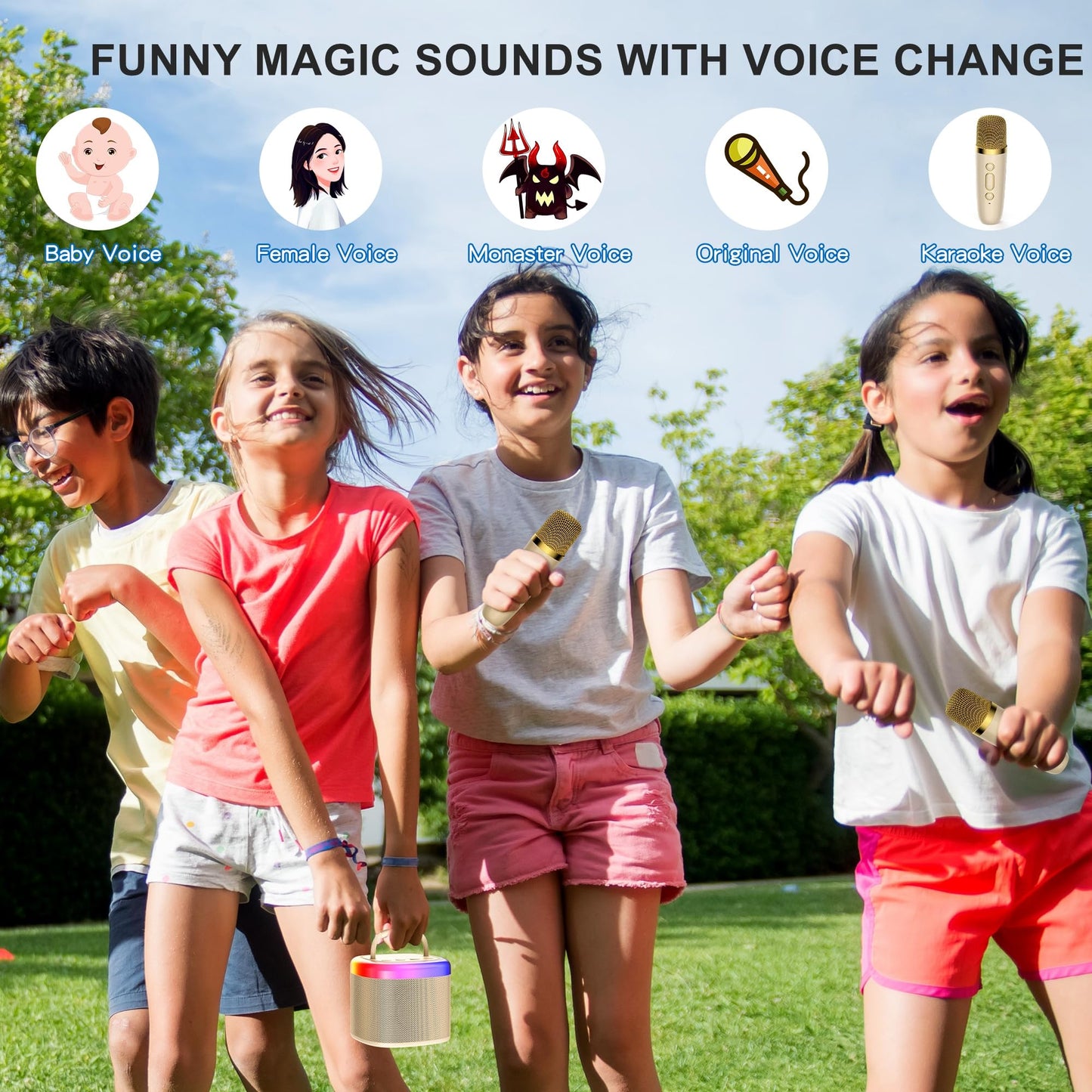 Hwwr Kids Karaoke Machine, Portable Bluetooth Speaker With Wireless Microphone, Christmas Halloween Kids Toys Gifts For Girls 4,