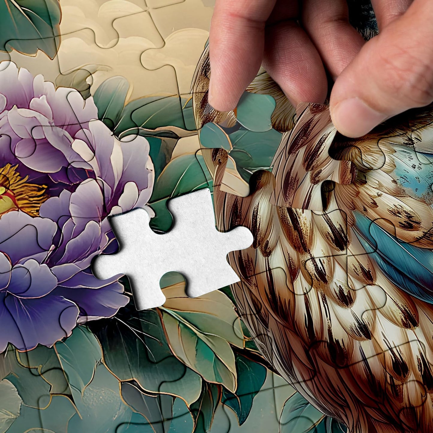 Vintage Owl Puzzles For Adults 1000 Pieces, Pretty Flower Nature Plant Peony Jigsaw Puzzles, Art Beautiful Bird Moon Floral Puzz