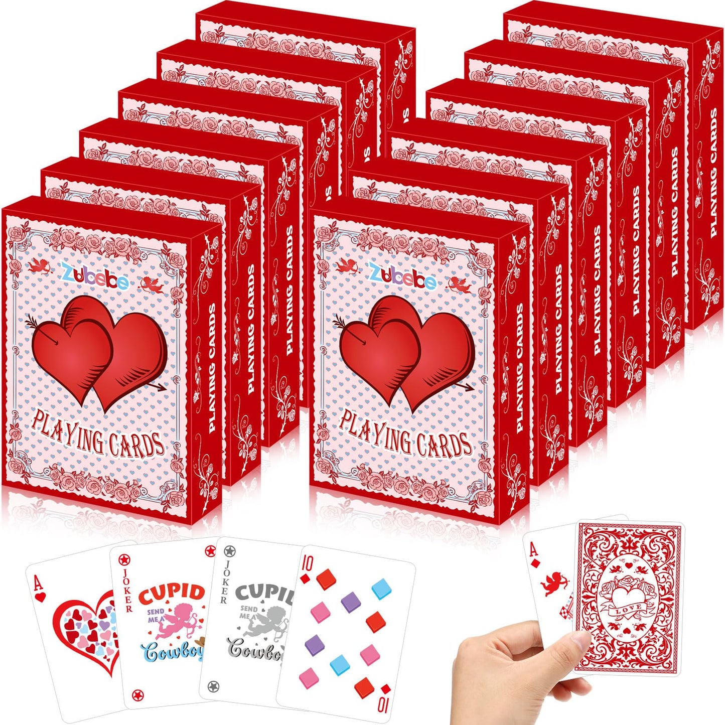 Zubebe 24 Pack Heart Playing Card Valentine'S Day Poker Cards Bulk Vintage Cupid Party Game Standard Index Decks For Adult Famil