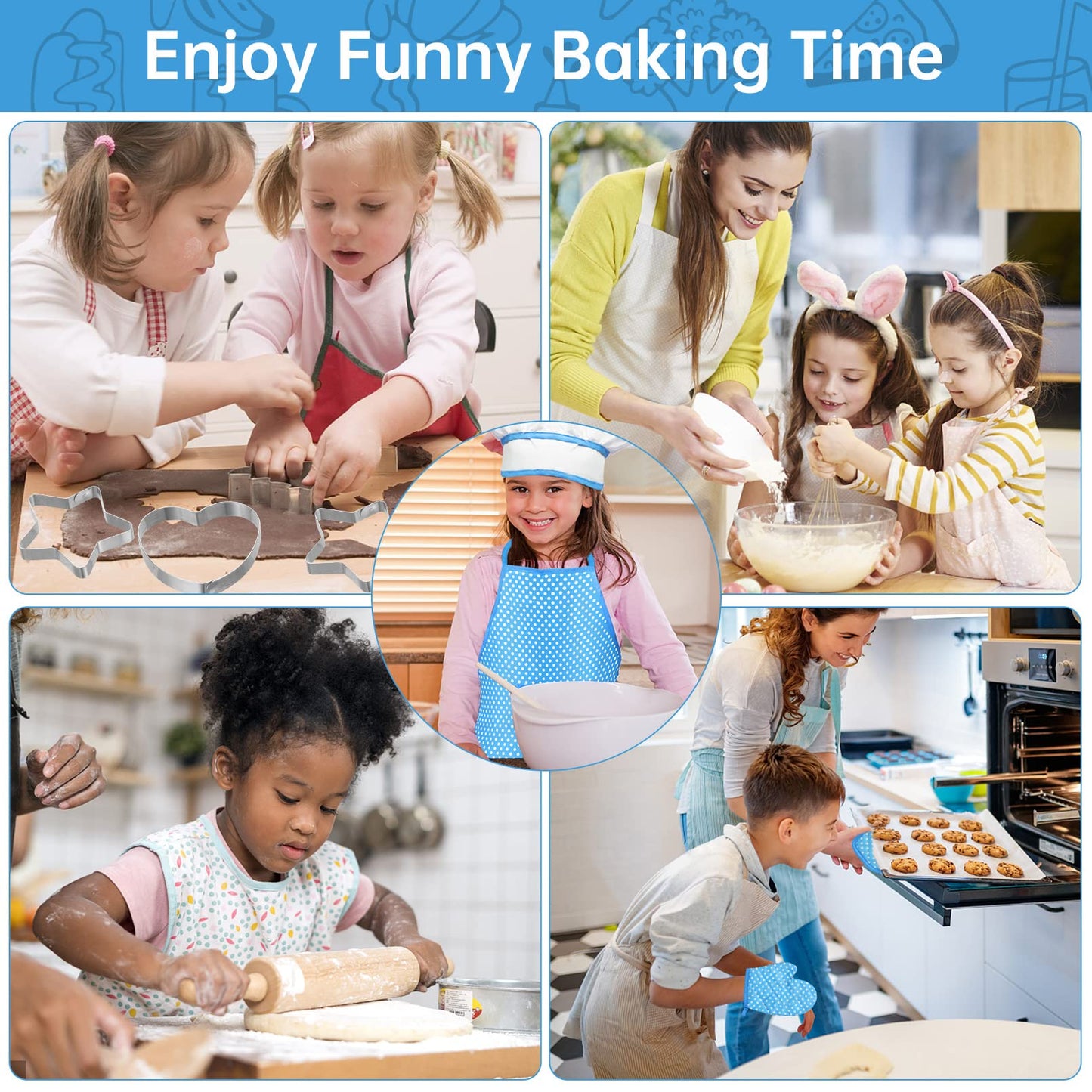 Kids Cooking and Baking Set,11 Pcs Kids Aprons for Girls,Chef Costume Set,Includes Kids Apron and Chef Hat,Mitt & Cooking Cutter