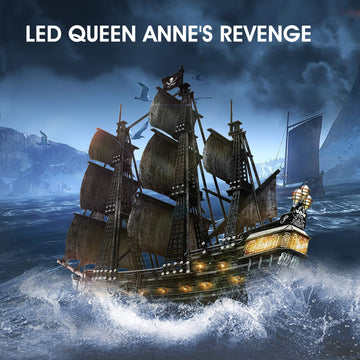 CubicFun 3D Pirate Ship Puzzle - Queen Anne's Revenge, 27" Model, Paper Craft Kit for Adults, Brain Teaser Desk Decor