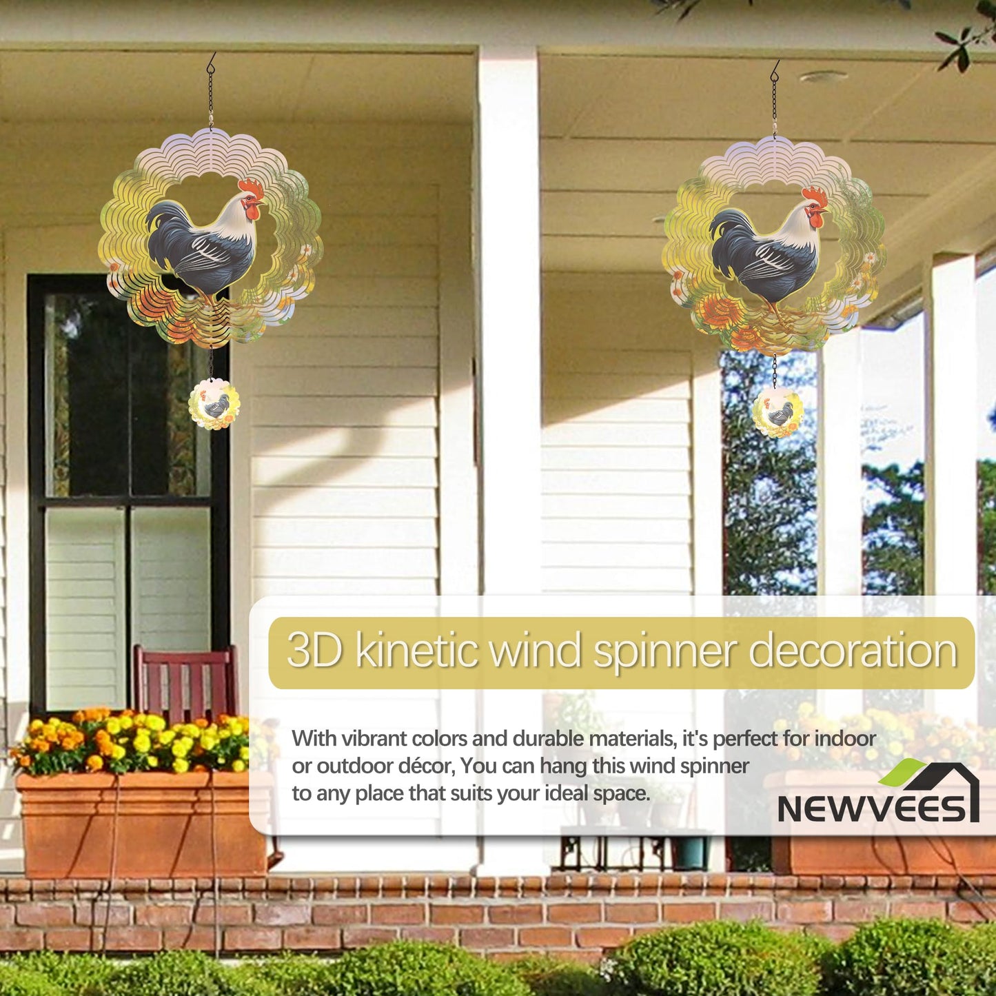 Newvees Rooster Metal Wind Spinners - Chicken Gifts For Women Mom Grandma Wife, Hanging Cock Wind Spinner For Outdoor & Indoor D