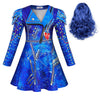 Wonderbabe Evie Costume Girls Halloween Cosplay Costume Girls Princess Birthday Party Long Sleeve Dress Outfits With Bule Wig