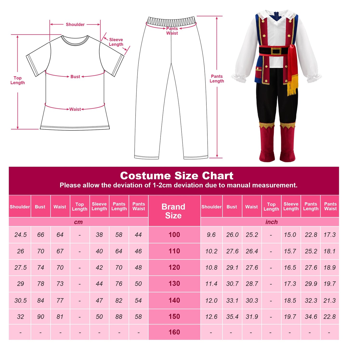 Relibeauty Pirate Costume For Boys Costume Kids Toddler 10-12/150