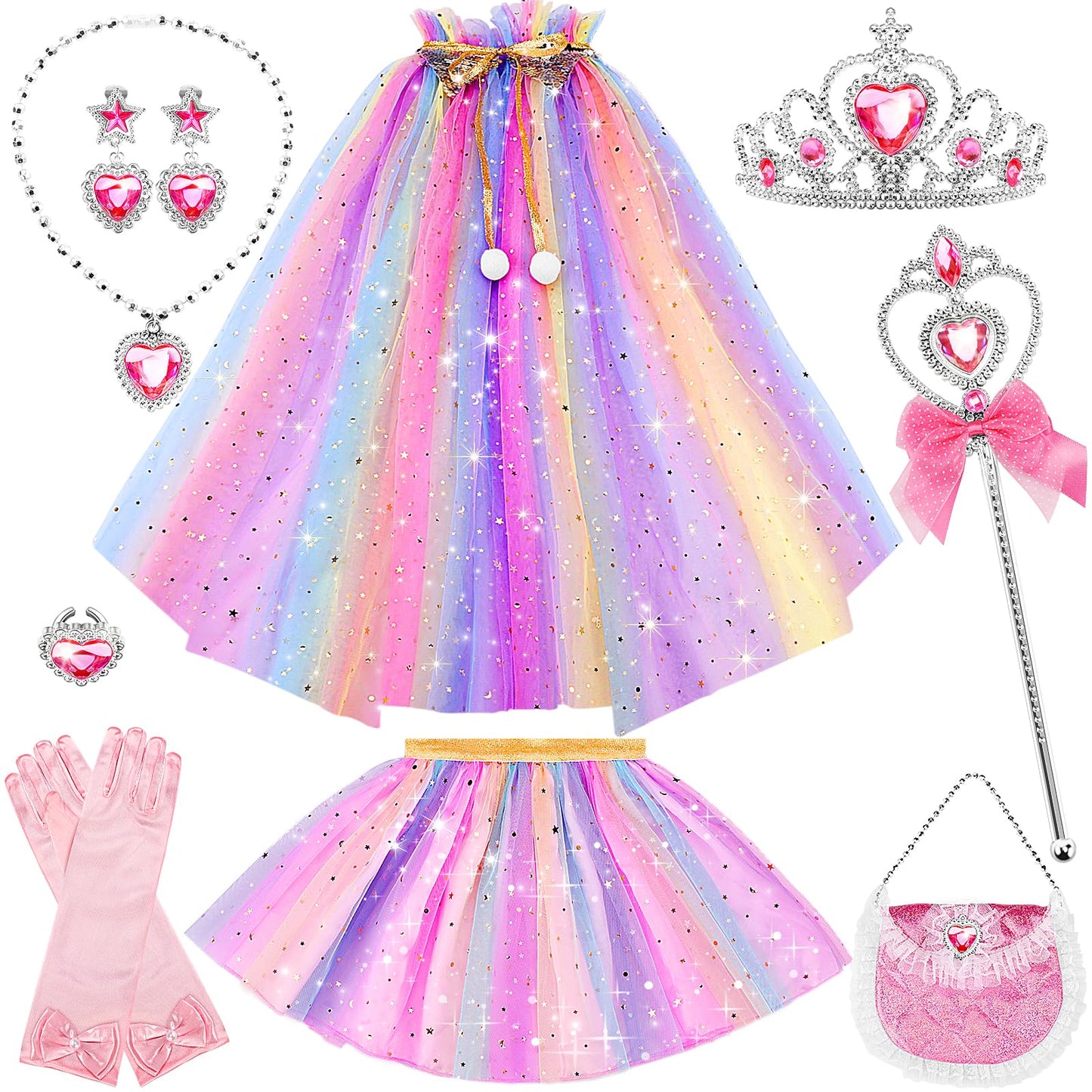 Funmission Princess Dress Up For Little Girl Toys, 9Pcs Dress Up Clothes For Girls, Princess Costume Girls, Girl Dress Up Clothe