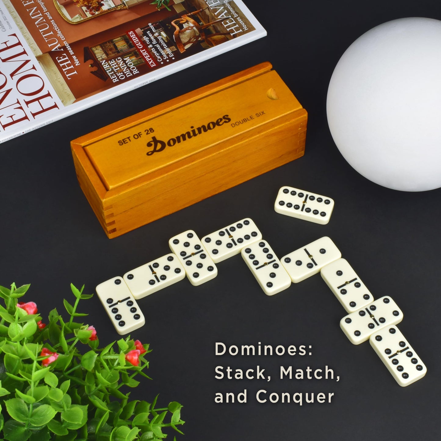 Queensell Dominos Set For Adults – Dominoes - Classic Board Games, Double 6 Dominoes Family Games For Kids And Adults - Double Six Standard Dominos Set 28 Tiles With Wood Case, Juegos De Mesa