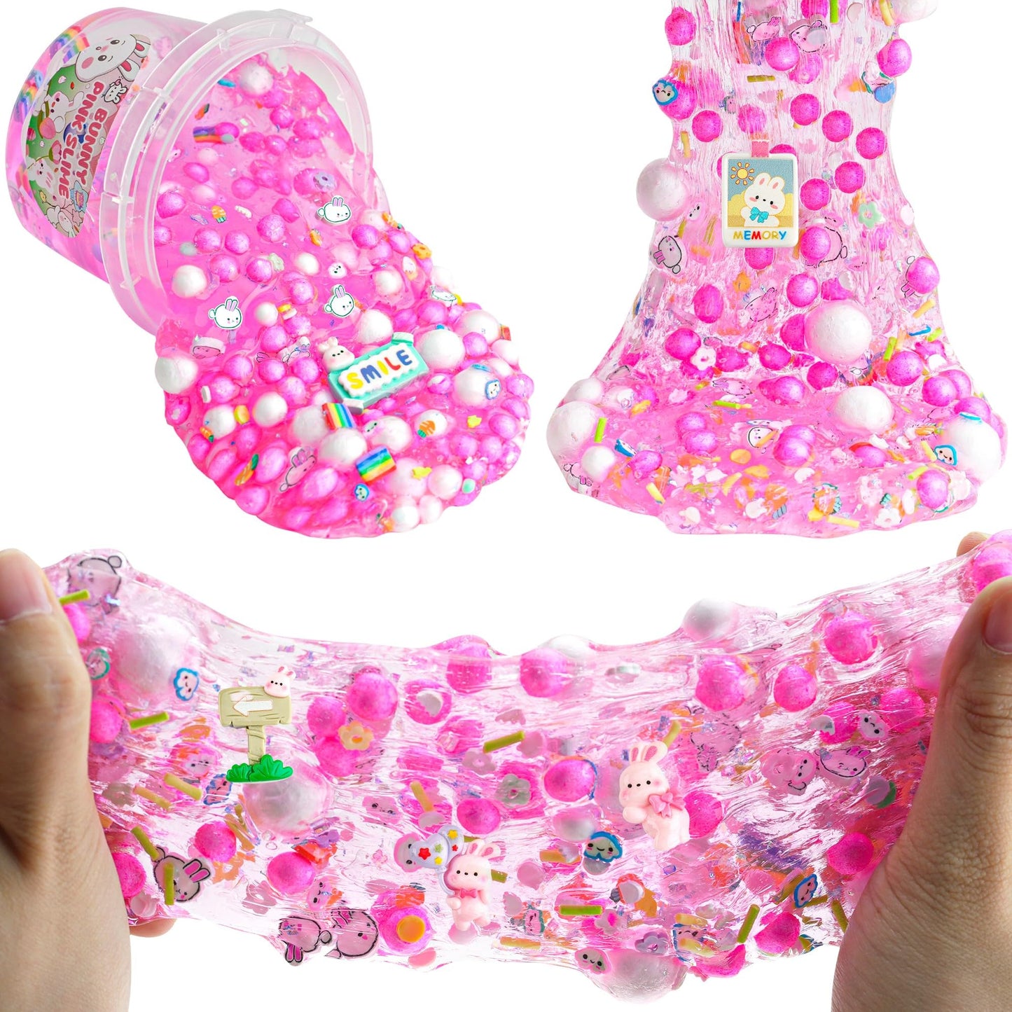 Lawoho Bunny Clear Slime 300Ml, Pink Clear Slime Kit For Girls Ages 8-12 With 8 Add-Ins, Slime For Kids Party Favors, Non Stick Slime With Easter Eggs Clay, Birthday Halloween Christmas Easter Gifts