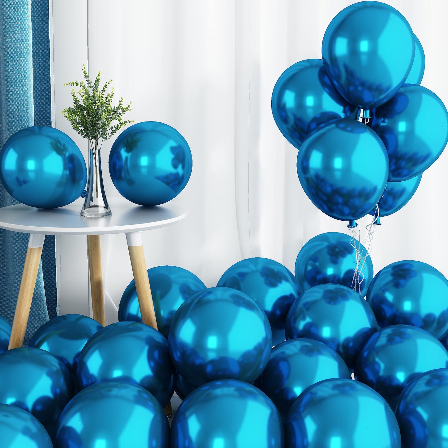 Chrome Blue Balloons, 50 Pcs 10 Inch Double-Layered Metallic Light Blue Balloons, Shiny Thick Chrome Metallic Light Blue Latex Helium Balloons For Birthday Wedding Graduation Party Decoration Supplies