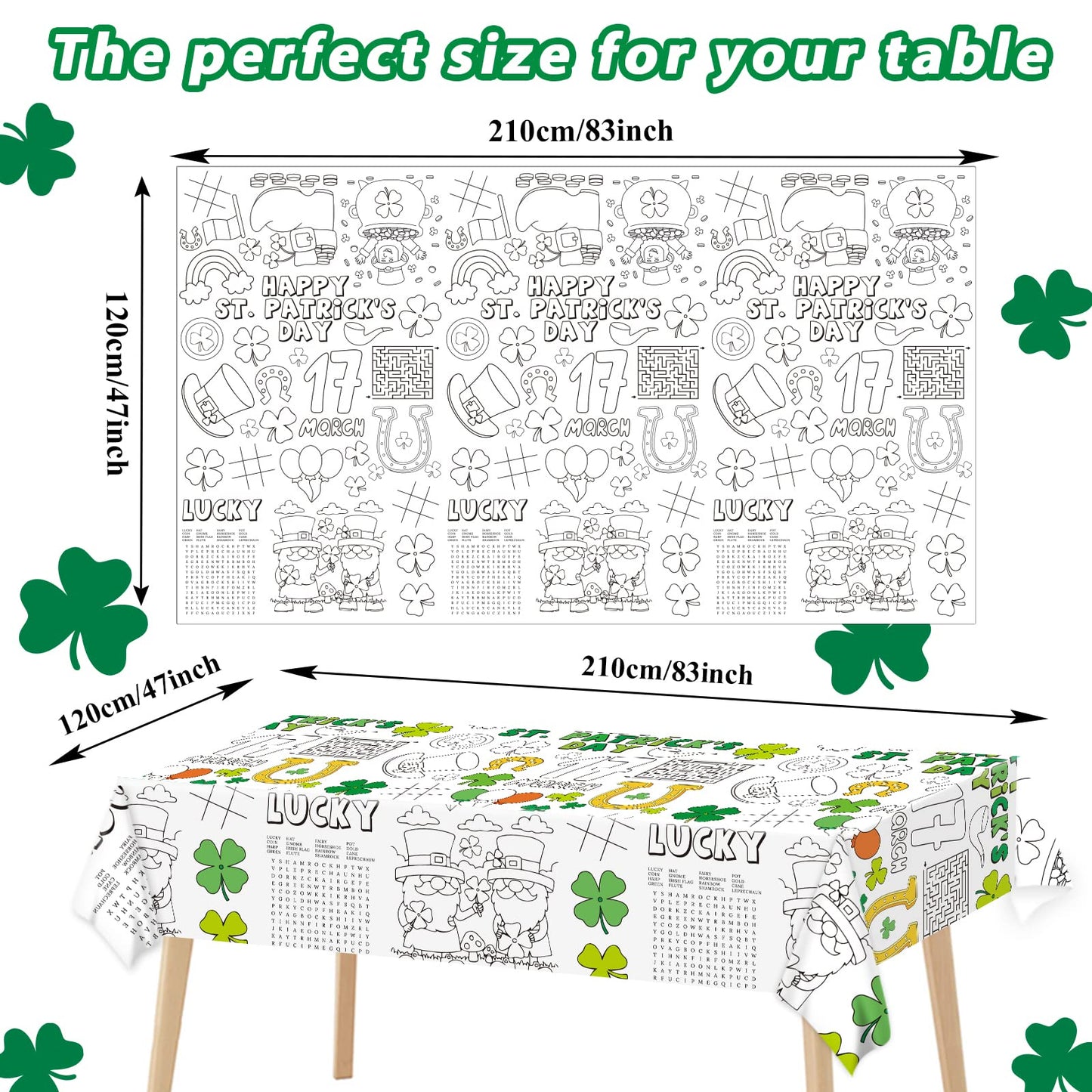 Wiooffen 47''X 82'' St. Patrick'S Day Giant Coloring Tablecloth Posters Activity For Kids, Huge Holiday Color-In Paper Poster Ta