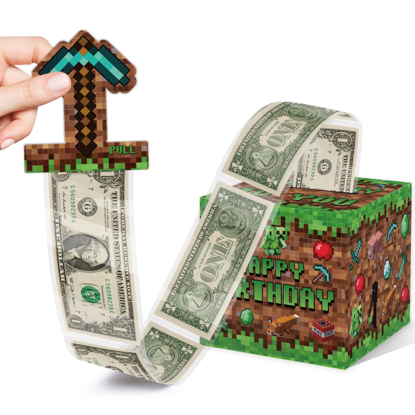 Surprise Money Box Gift Pull For Game Lover- Pixel Game Happy Birthday Money Box For Cash Gift Set Included Happy Birthday Card