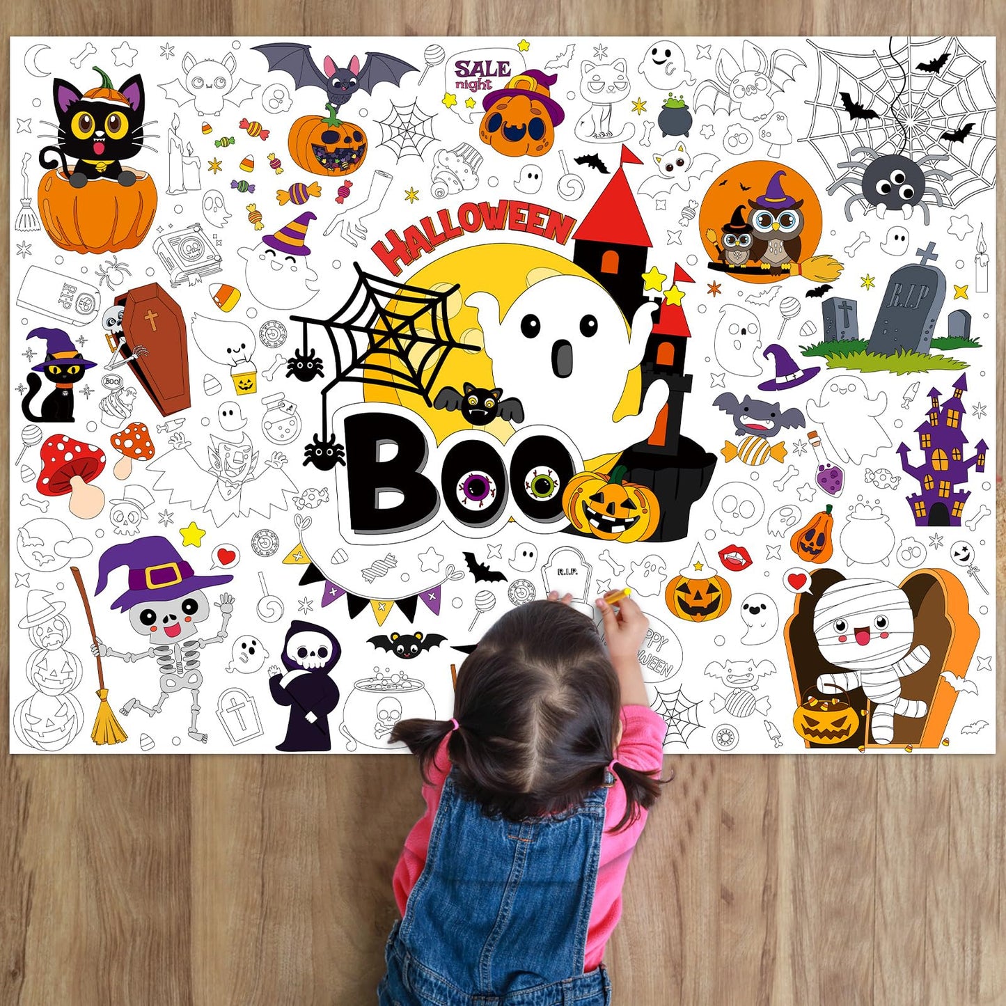 Naozinebi Halloween Boo Coloring Poster For Kids Giant Coloring Poster Large Halloween Coloring Tablecloth Jumbo Coloring Books