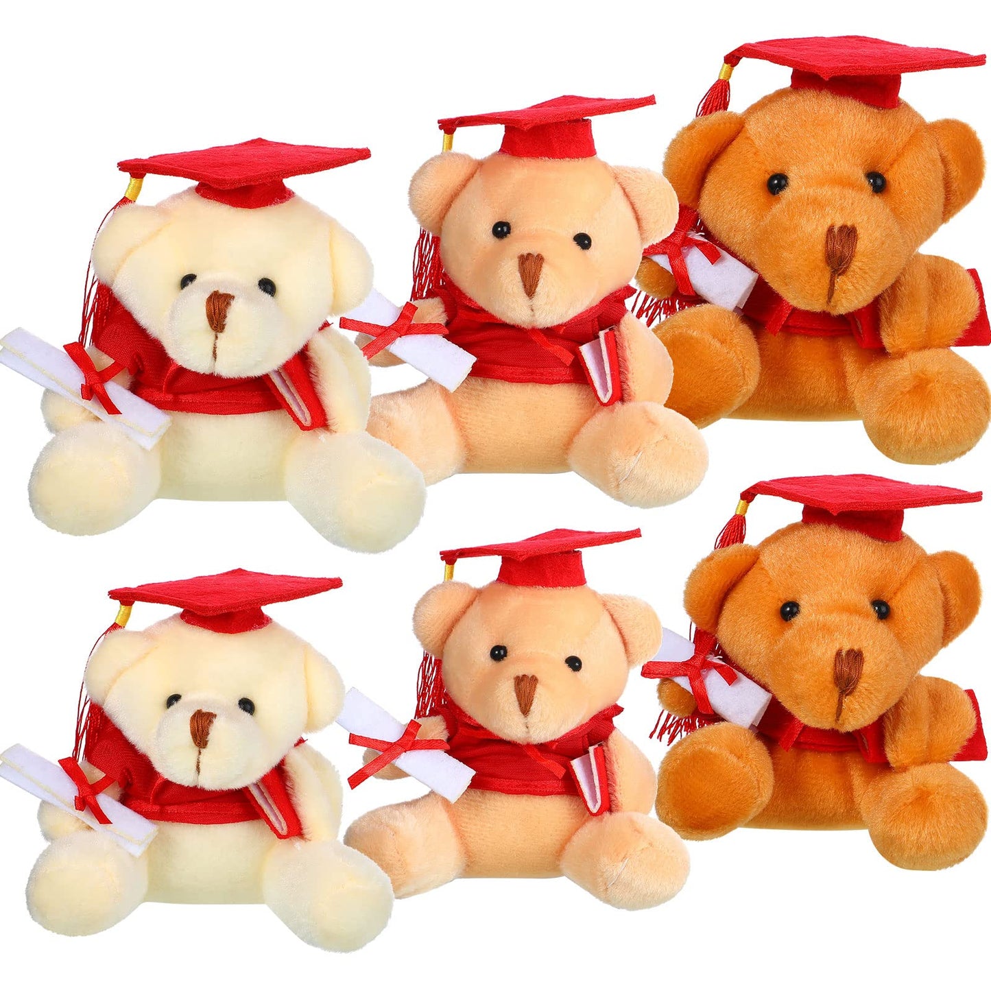 Sumind 6 Pieces Graduation Bears Class Of 2025 Graduation Plush Bears Bulk Stuffed Animal Bears With Cap For Kindergarten Primary School College High School Party Favors(Red)