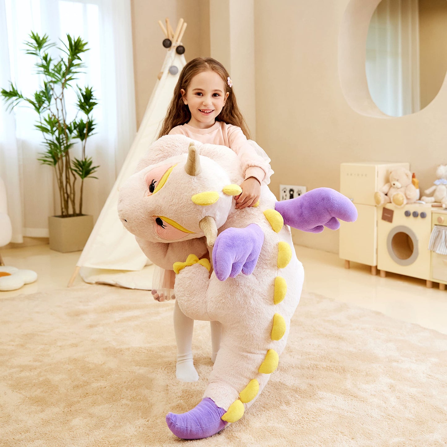 Ikasa Giant Dragon Stuffed Animal Plush Toy,Large Dinosaur Big Jumbo Soft Toys,Huge Size Cute Plushy Fluffy Fat Oversized Plushie,Gifts For Kids Girls Boys Girlfriend (White, 30 Inches)