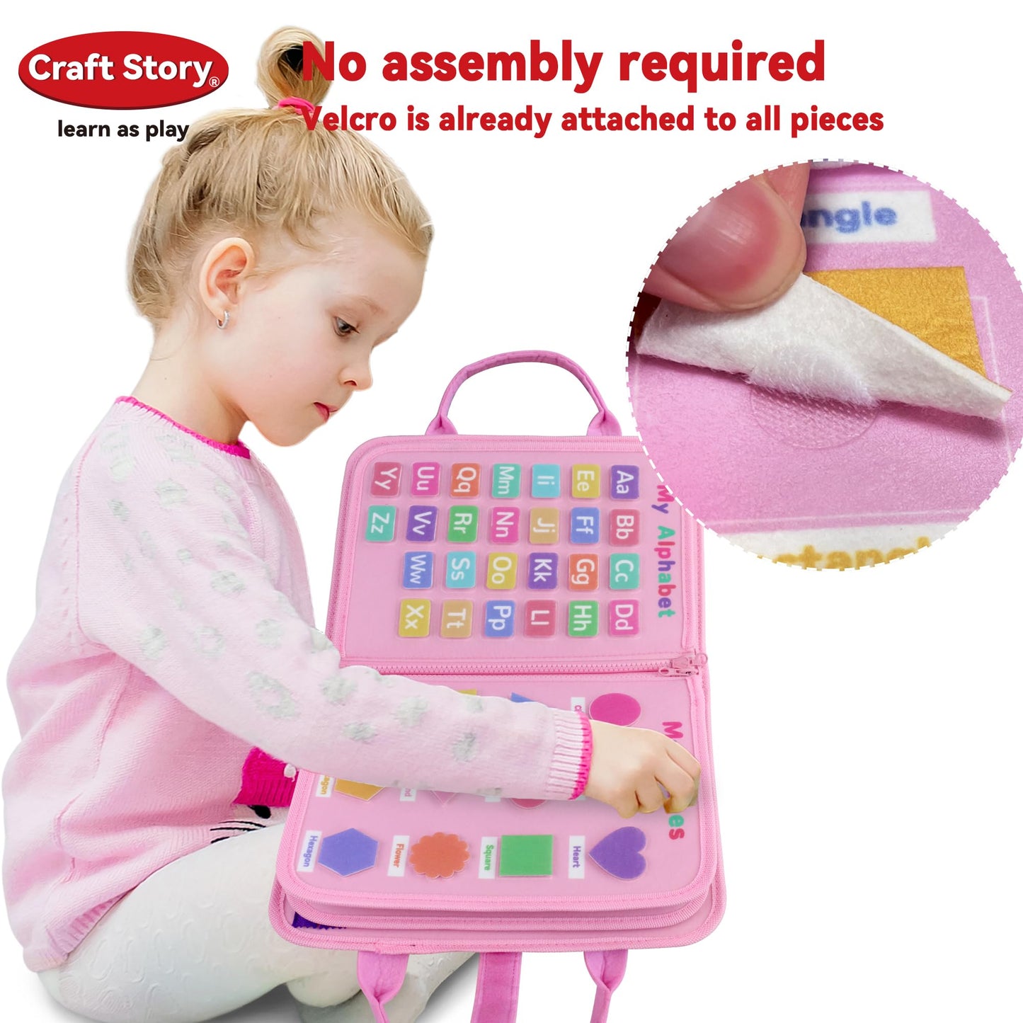 Craftstory Toddler Busy Board - Montessori Toys For 3 Year Old Girls Birthday, 8 In 1 Sensory Educational Learning Busy Books Fo