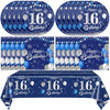 41Pcs 16Th Birthday Decorations For Boys Navy Blue Silver 16 Years Old Birthday Decorations Sweet 16 Plates Napkins Tablecloth F