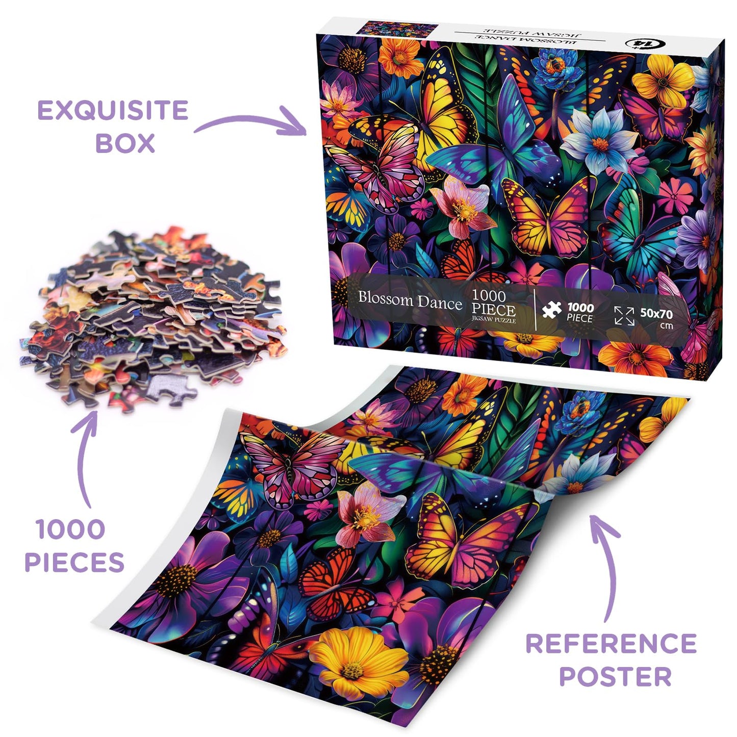 Flower Butterfly Puzzle For Adults 1000 Pieces, Spring Garden Plant Jigsaw Puzzles, Colorful Nature Floral Puzzles