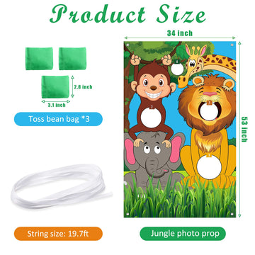 Safari Animals Toss Games Banner With Bean Bags Jungle Wild Animals Backdrop Zoo Animals Photo Background Funny Animals Toss Game For Kids Birthday Party Supplies