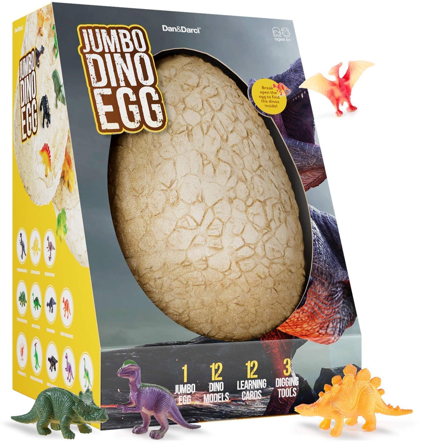 Jumbo Dino Easter Egg - Unearth 12 Unique Large Surprise Dinosaurs In One Giant Filled Egg -Easter Gifts For Kids - Discover Dinosaur Archaeology Science Stem Crafts Gifts For Boys & Girls