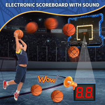 Hyes Mini Basketball Hoop Indoor With Scoreboard/Led Light, Glow In The Dark Door Basketball Hoop, Basketball Toy Gifts For Kids