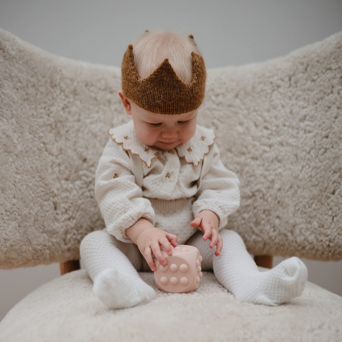 Mushie Silicone Dice Press Toy | Baby Sensory Play For 10+ Months (Blush/Shifting Sand)