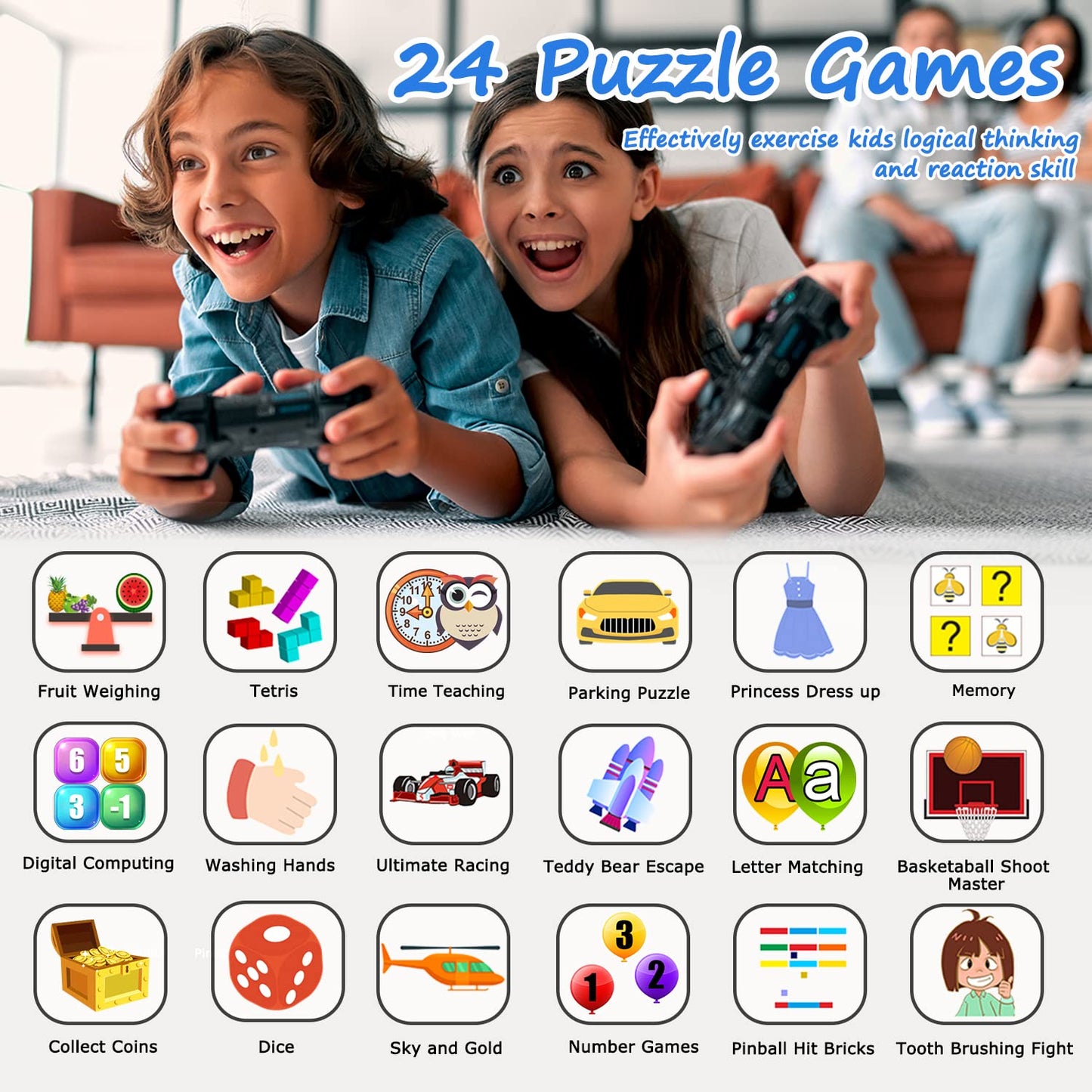 Wiszodet Kids Smart Game Watch With 24 Games Hd Touch Screen Video Camera Music Player Pedometer Flashlight Alarm Clock 12/24 Hr, Gifts For 5-12 Year Olds Boys