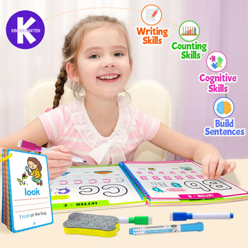 Hoqeewipe Preschool Learning Activities - 60 Reusable Cards, Pre-K Kindergarten Workbook, Autism Supplies Montessori Educational