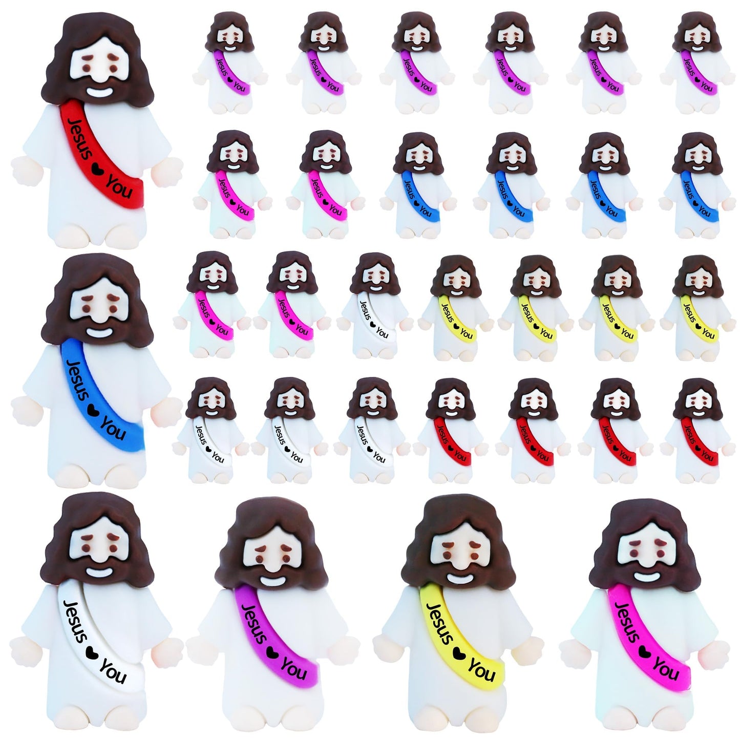 ILHSTY 32 Pcs Little Jesus Figures - Mini Rubber Jesus Toys Jesus Love You for Easter Egg Fillers Egg Hunts Religious Party Favo