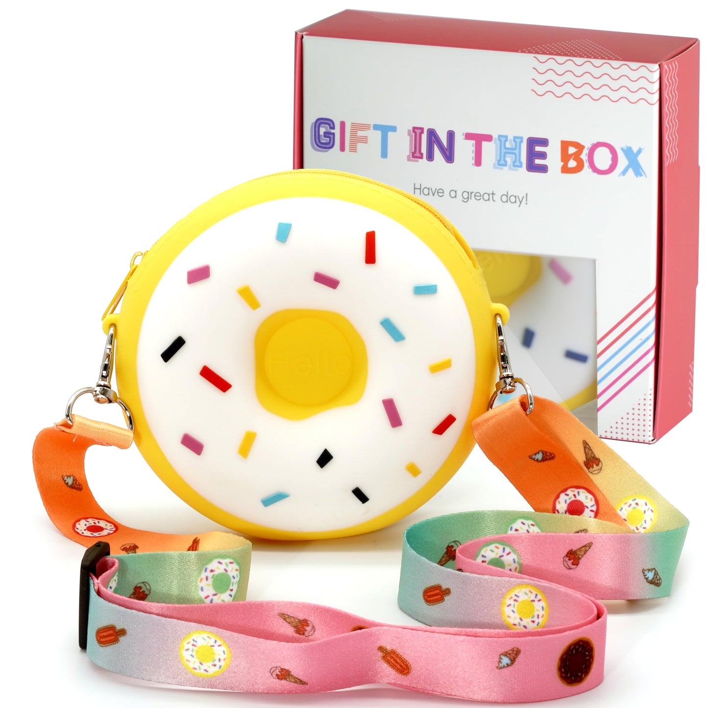 CONTRACONTACT Donut Girl Purse Party Set of 4, Kids Toys Crossbody Gift Sets in Four Colors for Girls Age 3+, Doughnut Toy Bags