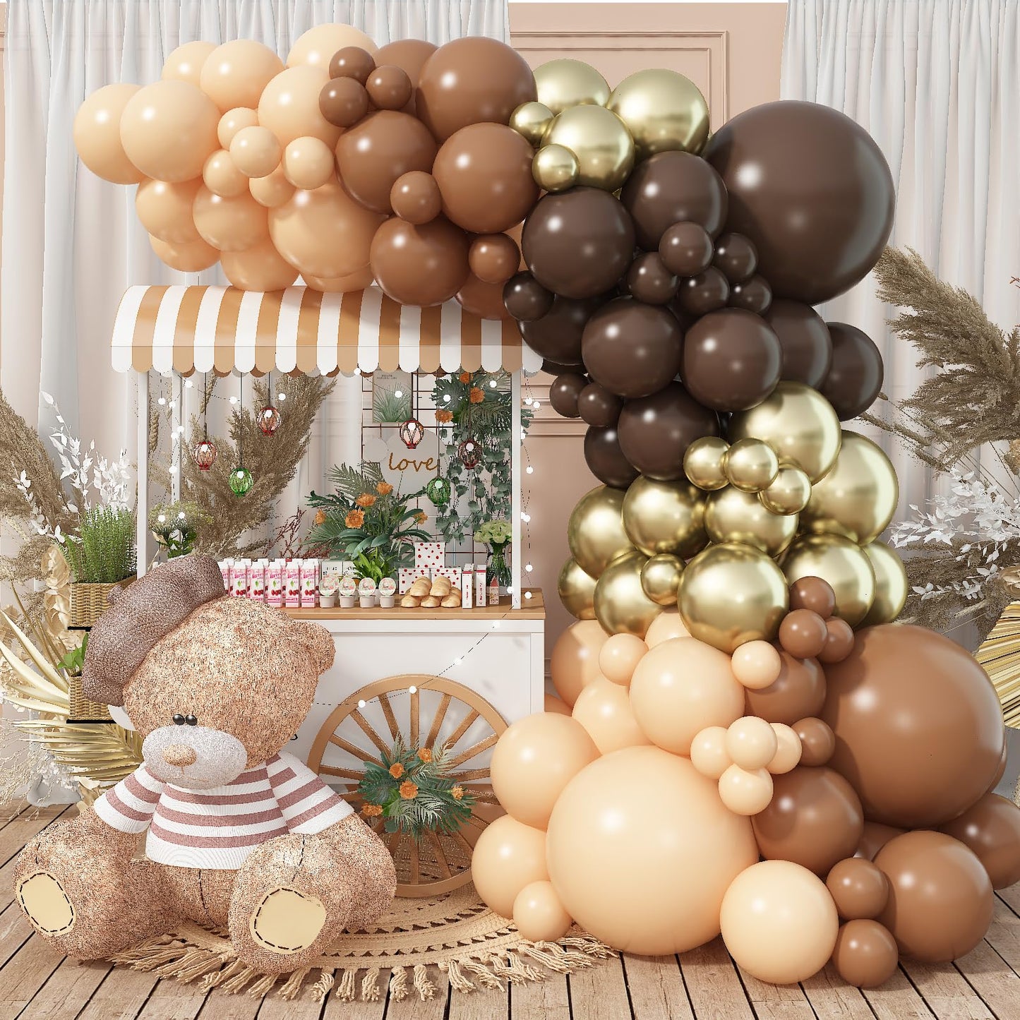 Brown Balloon Garland Arch Kit, Nude Brown And Tan Balloons Set With Brown Gold Metallic Balloons, Shades Of Brown Balloons Beig