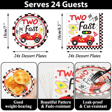 Two Fast Birthday Party Supplies Serves 24 Race Car 2Nd Party Paper Plates Napkins Set Racing Car Tablecloth Tableware Kit For T
