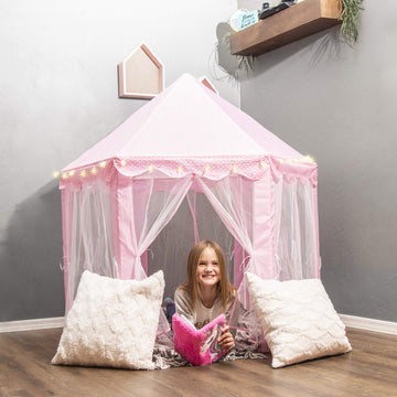 Foxprint Castle Princess Tents For Little Girls With Lights, Soft Fairy Star Lighting For Indoor And Outdoor Play, Quick 55 X