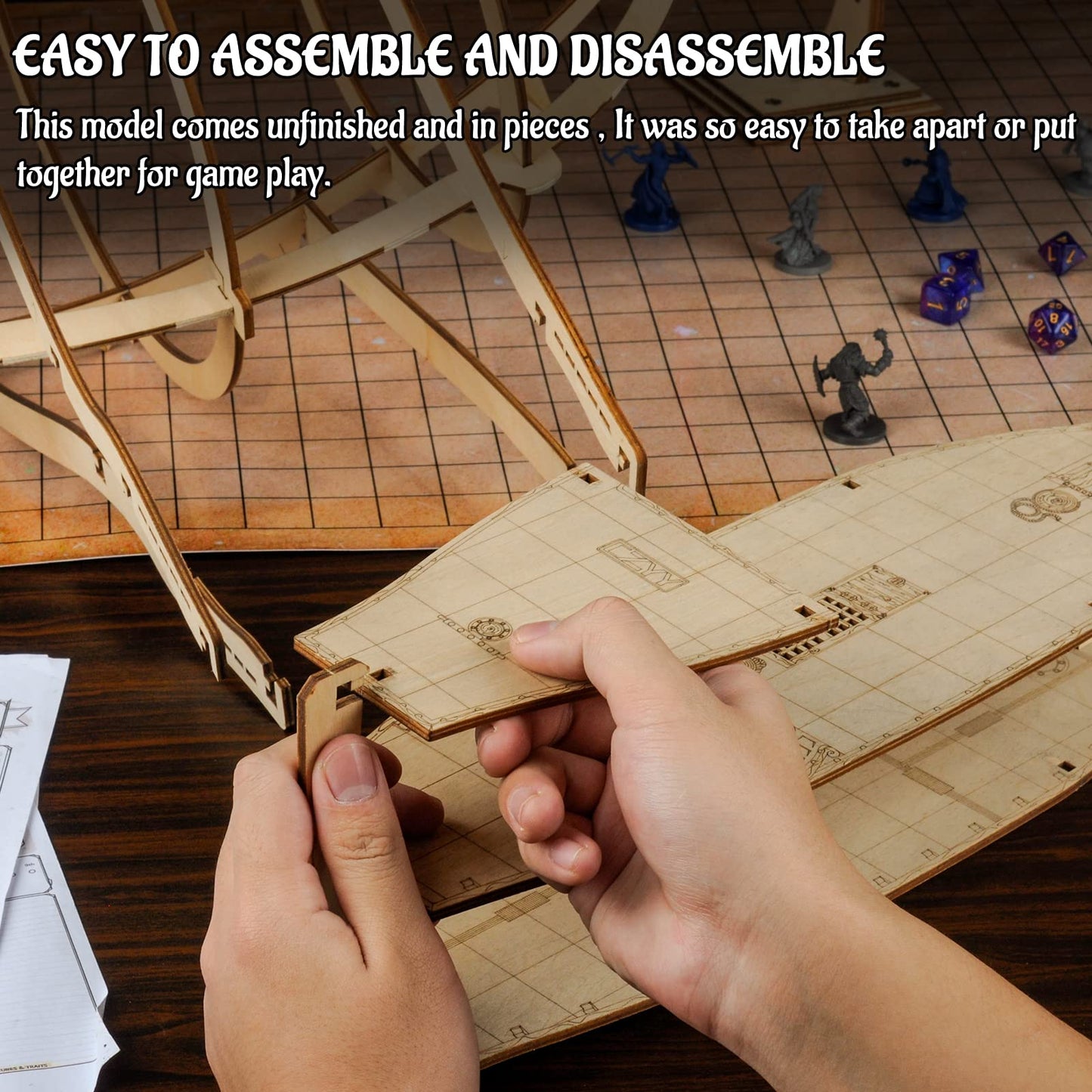 3D Airship Model Wood Laser Cut Hot Air Balloon With 1' Grids Fantasy Aerial Combat Terrain Map For D&D, Pathfinder, Warhammer And Other Tabletop Rpg