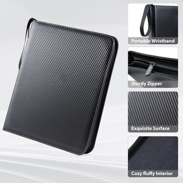 Wot I Trading Card Binder, 900 Pockets Collection Card Binder Sleeves With Polyester Fabric Cover&Zipper - Dark Blue