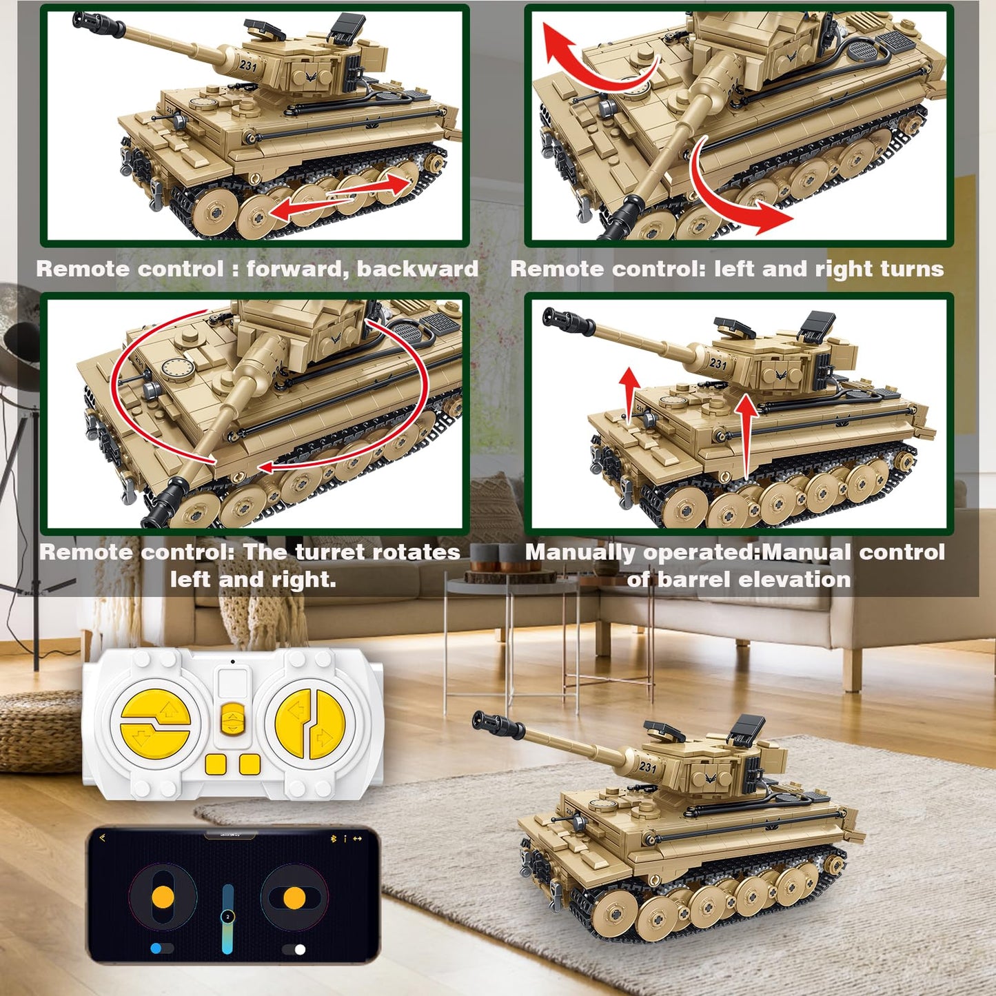 Bestmoment Military Tiger Rc Tank Building Toys -993 Pcs Ww2 Army Military Toys Building Blocks For Adults, World Of Tanks Build
