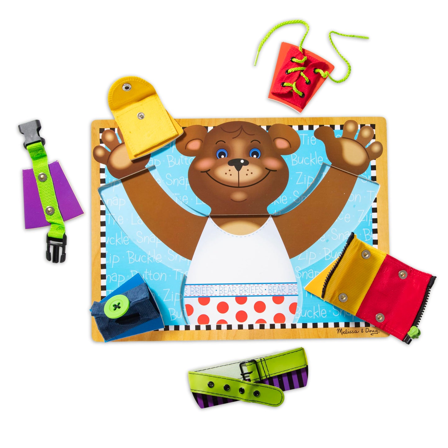 Melissa & Doug Basic Skills Puzzle Board - Wooden Educational Toy Learn To Button Busy Board, Activity For Fine Motor Skills, Developmental Toy For Toddlers Ages 3+