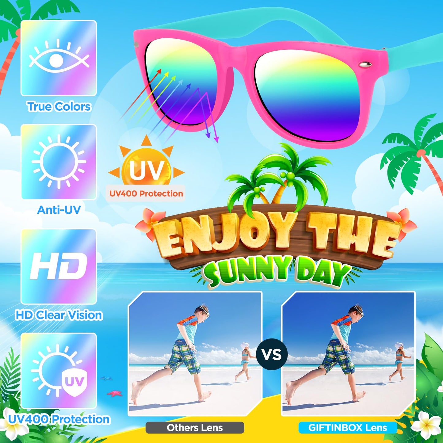 Giftinbox 24Pack Kids Sunglasses Bulk,Kids Sunglasses Party Favor?Neon Sunglasses For Kids Boys Girls Age 3-8,Valentines Day Gifts For Kids, Birthday Party ,Beach, Pool Party Favors