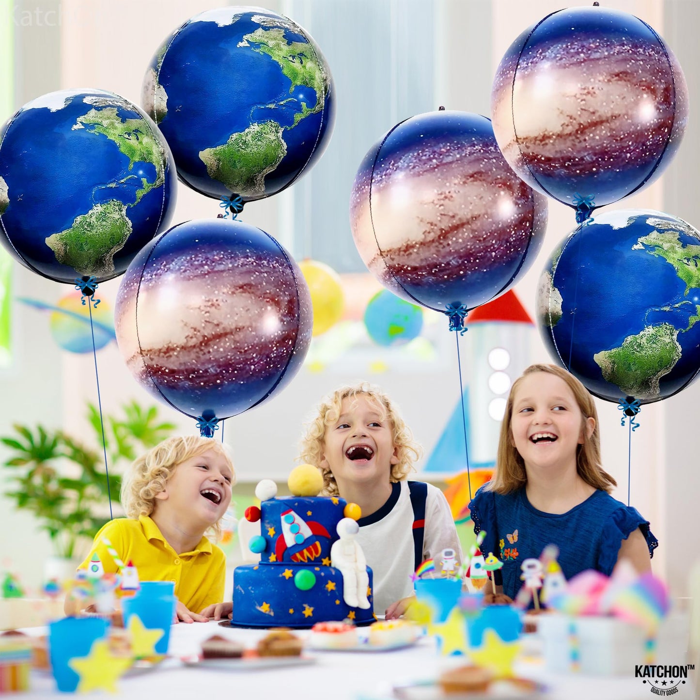Katchon, Globe Balloons And Galaxy Balloons - 22 Inch, Pack Of 6 | Earth Balloons For Earth Day Decorations | World Balloons, Planet Balloons For Travel Themed Party Decorations | Earth Day Balloons