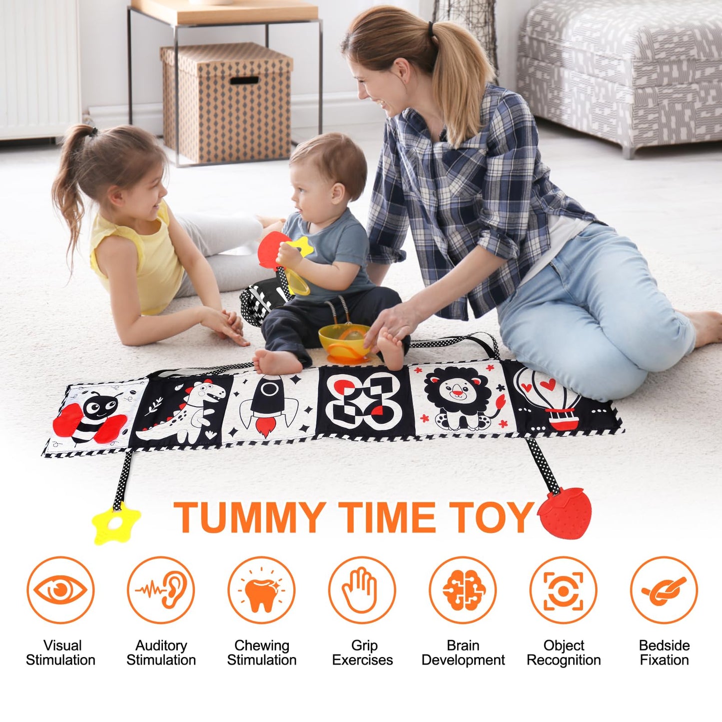 Oddpc Newborn Toys, High Contrast Baby Books With Teether, Tummy Time Toys,Black And White Baby Toys, 0-6Months Auditory And Vis