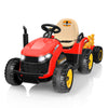 Anpabo 24V Ride On Tractor W/Tiltable & Detachable Trailer, Eva Tires, Up To 4.3Mph, Ride On Toys With Parental Remote, Realistic Tractor Sound & Chimney, Music Player, Led Light, Red