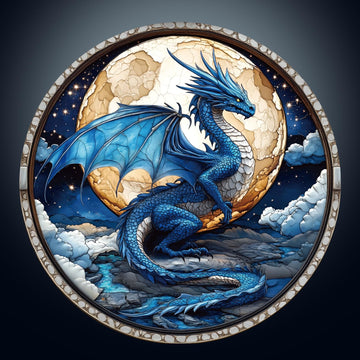 Wooden Dragon Puzzles - Unique Shaped Wooden Jigsaw Puzzles for Adults - 3D Moonlit Blue Dragon Wooden Puzzles - Animal Wooden P