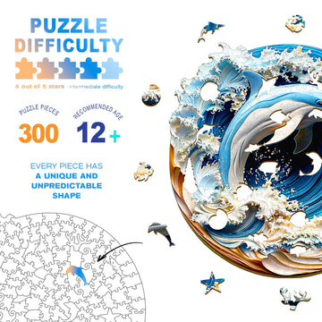 Wooden Puzzles for mature-themeds - 3D Vision Effects Dolphin Wooden Jigsaw Puzzle - Unique Animal Shaped Wood Puzzles mature-themed - Creative Birthday Gift Family Game (300pcs)