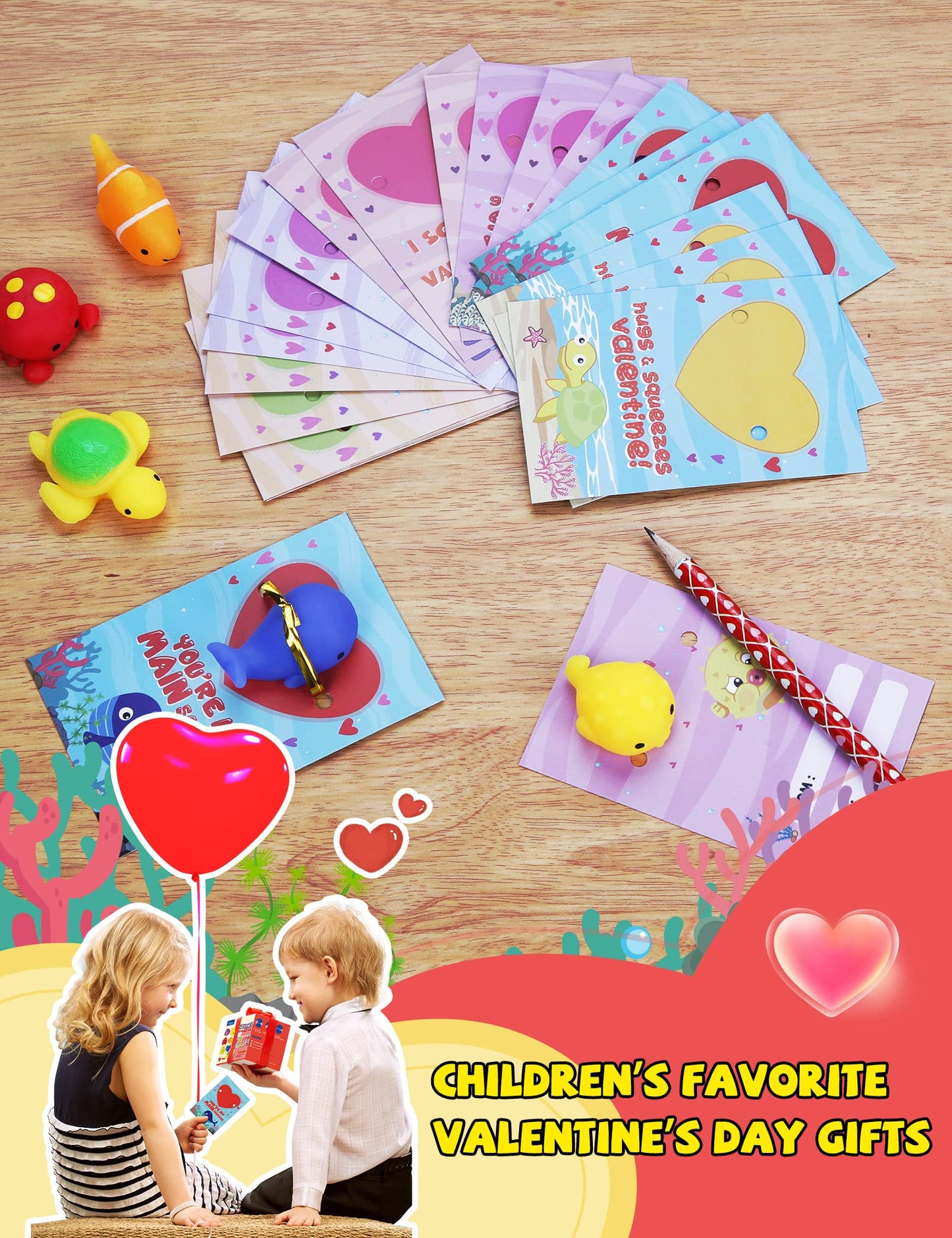Feltom 28 Pack Valentines Day Cards Gift For Kids With Mochi Squishy Toys Set To Squeeze, Valentine School Classroom Exchange Pr