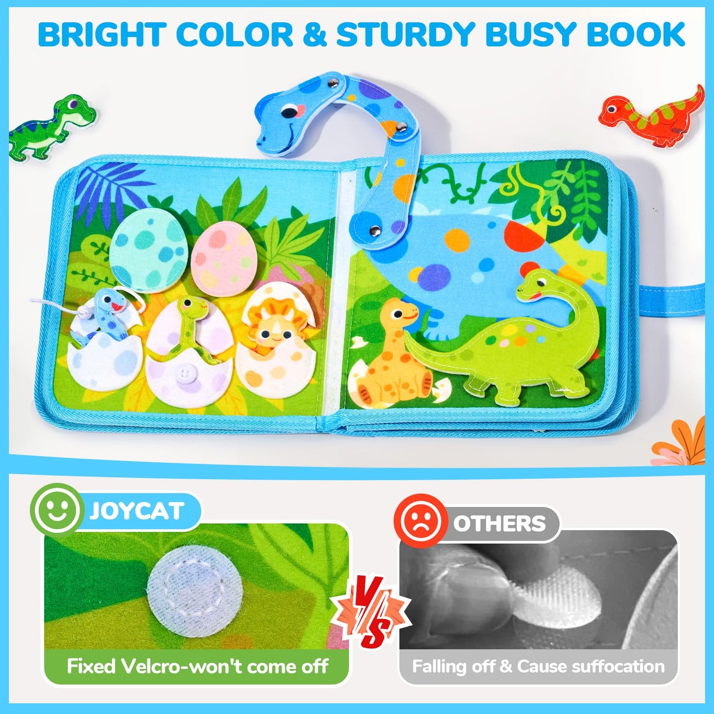 Joycat Toddler Dinosaur Busy Book, Busy Board For 2 3 4 5Year Old -Travel Toy Quiet Activity Book, Life Skills & Fun Games - Autism Sensory Toy, Toddler Easter Basket Stuffers Gifts
