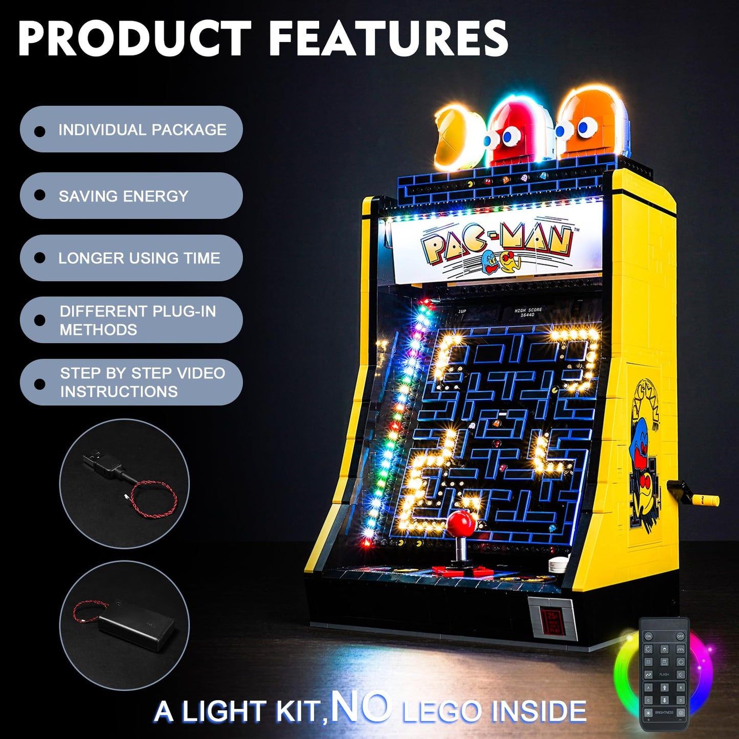 Brickbling Led Light Kit Compatible With Lego Pac-Man Arcade 10323, Remote Control Version Lighting Compatible With Lego 10323-N