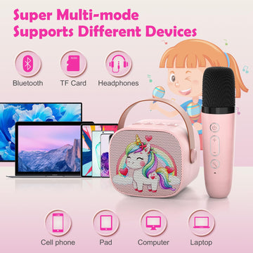 Mini Karaoke Machine For Kids Adults,Portable Bluetooth Karaoke Speaker For Adults Kids With 2 Microphones For 6 7 8 9 10 11 12